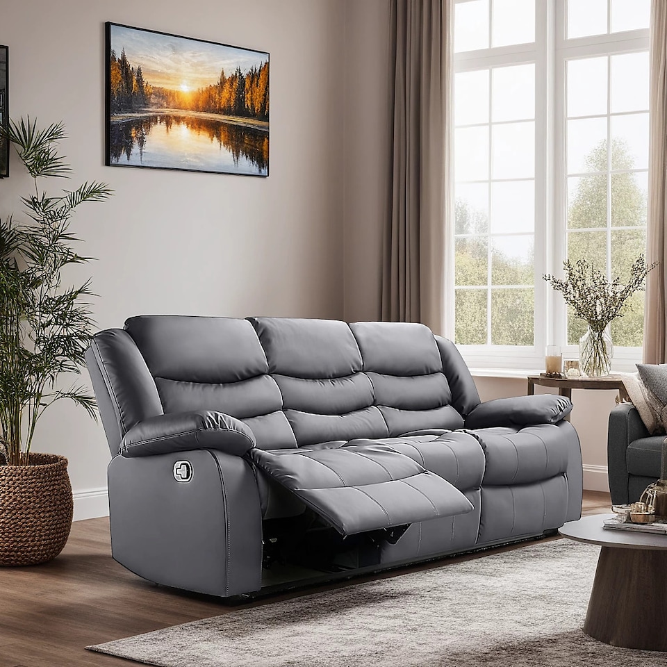 image 1 of Roma Recliner Leather 3 Plus 2 Seater Sofa Set, Armchair Inspired Home Theatre and Living Room Seating Grey | Grey | 2