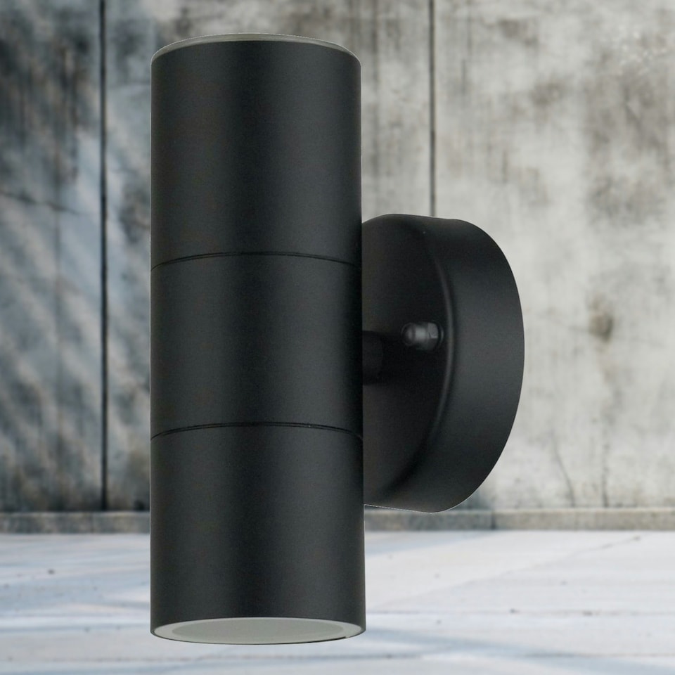 image 1 of First Choice Lighting Set of 2 Blaze Black Outdoor Up Down Wall Lights Black | Clear