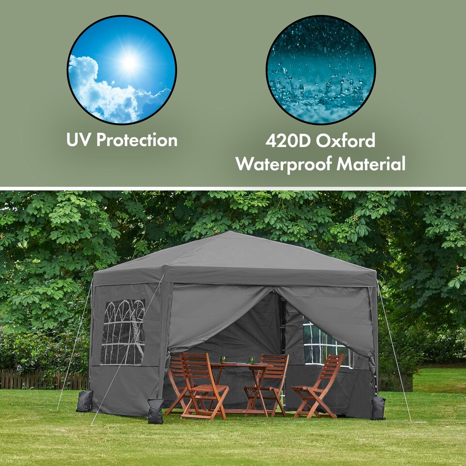 image 1 of Vonhaus Pop Up Gazebo with Sides 3m x 3m Grey