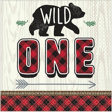 Amscan Wild One Paper Lumberjack Disposable Napkins - White/Black/Red - 13in