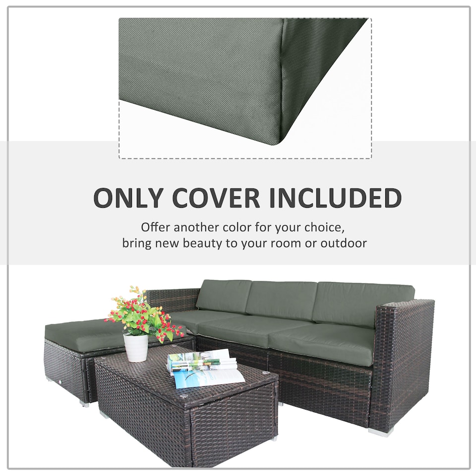 image 1 of Outsunny Cushion Cover Replacement Garden Rattan Patio Furniture Seat Cover | Grey | Deep Grey | 3pcs 67x67x8cm, 1pc 74.5x74.5x8cm, 3pcs 67x28x8cm | 7