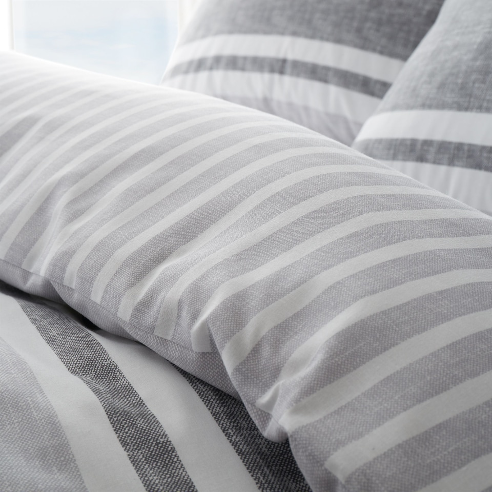 image 1 of Textured Banded Stripe Reversible Duvet Cover Set | Grey | Charcoal Grey