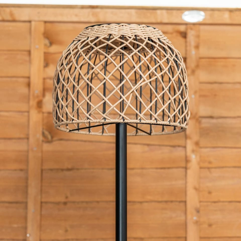 image 1 of ValueLights Solar Powered Outdoor Natural Rope Garden Light Floor Lamp with Rattan Shade | Cream