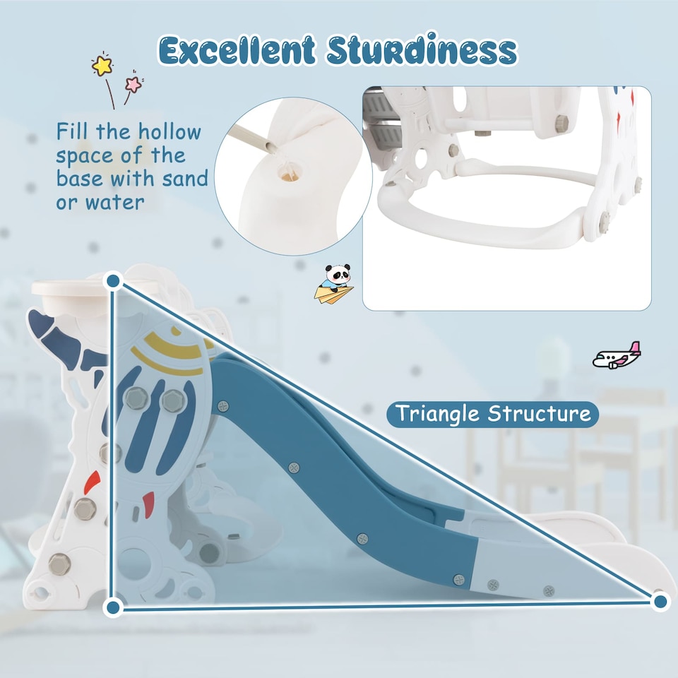 image 1 of COSTWAY Toddler Slide and Swing Set 4-in-1 Indoor Playground With Extended Slide