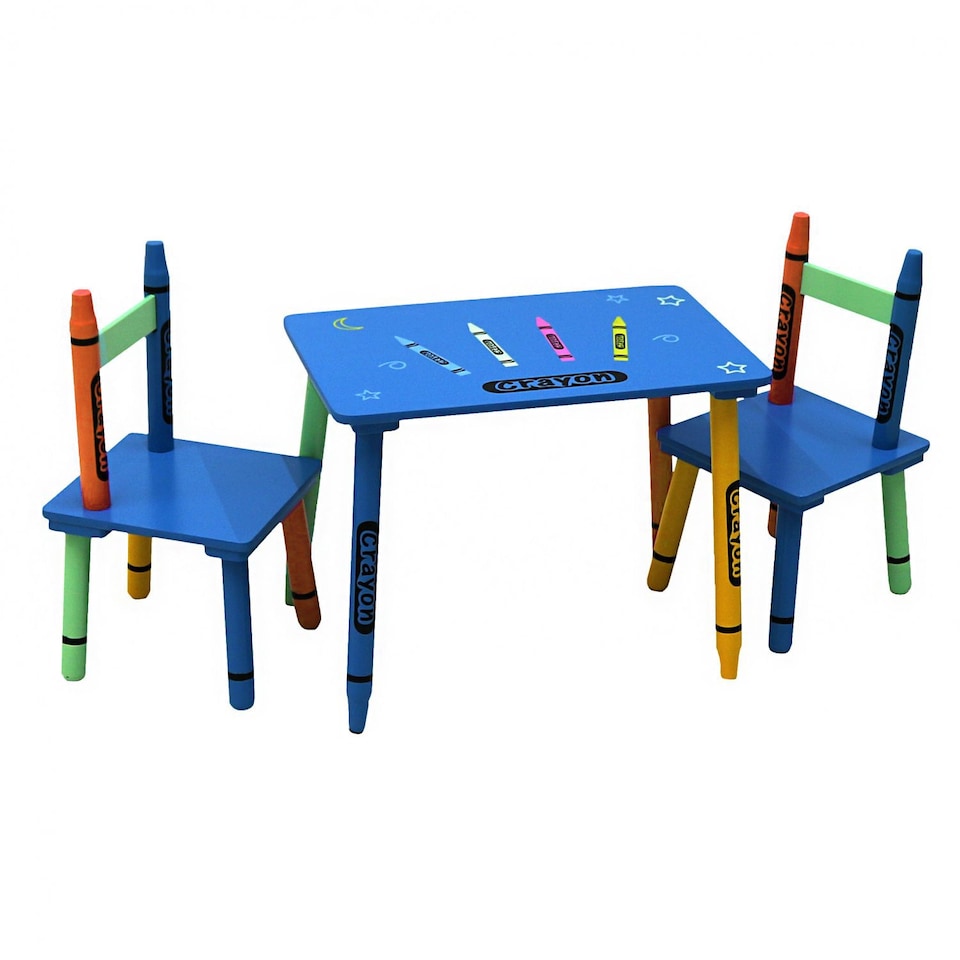 image 1 of Childrens Wooden Crayon Table and Chairs Set Kids Room Furniture