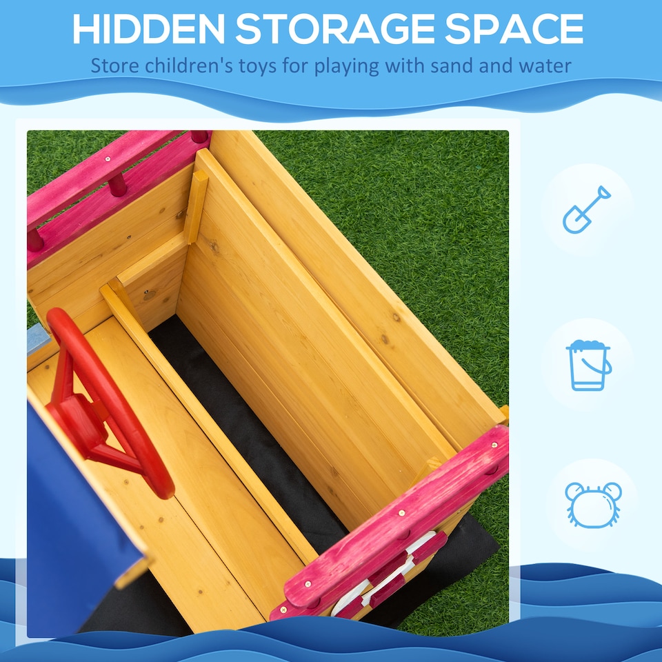 image 1 of Outsunny Kids Wooden Sand Pit Sandbox Pirate Sandboat Outdoor with Canopy Shade