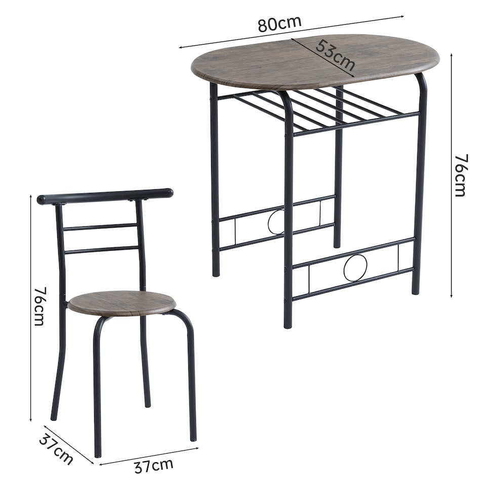 image 1 of Kitchen Breakfast Bar Small Dining Table and 2 chairs Set with Metal frame -Black