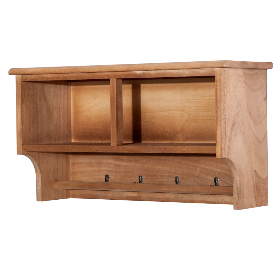 image 1 of HOMCOM Entryway Coat Rack Wall Mounted Shelf w 2 Corn Husk Baskets and Hooks, Brown