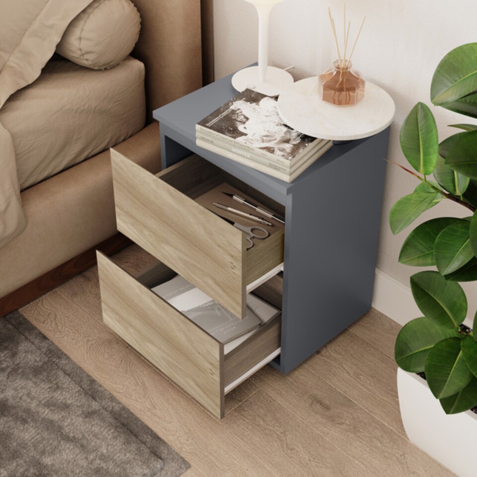 image 1 of Skagen Minimalist Chest of 2 Drawers | Grey | Grey & Oak | 1