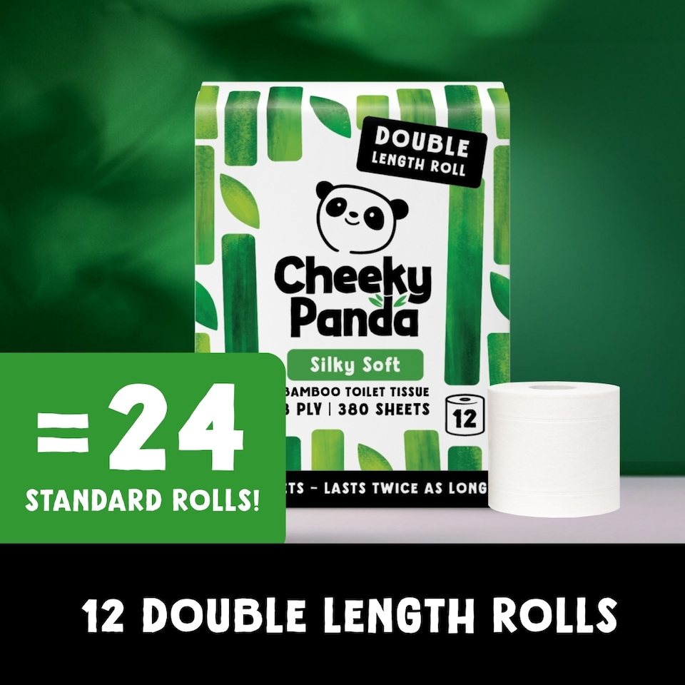 image 1 of Cheeky Panda Double-Length Silky Soft  Bamboo Toilet Paper 12 rolls 380 3 ply sheets | White | Size: 12 Rolls | 12