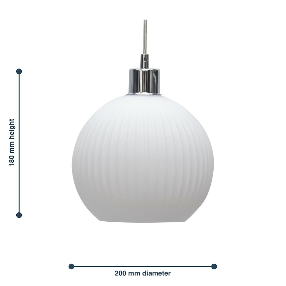 image 1 of Betchley - White Ribbed Glass Globe Easy Fit Pendant Shade | White | Medium | 1