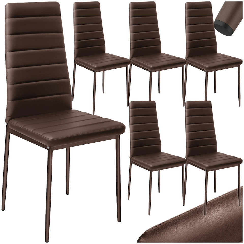 image 1 of Dining Chairs - high backrest, padded, synthetic leather  - Set of 6 Brown | Cappuccino