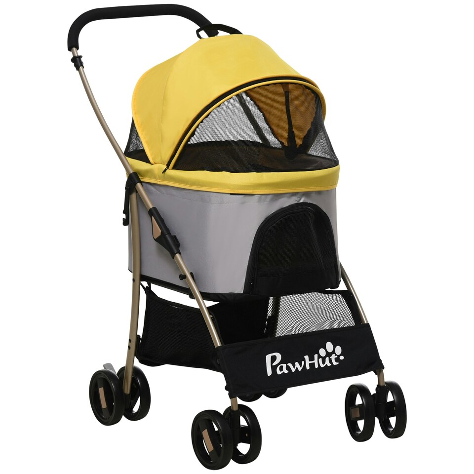 image 1 of PawHut 3 In 1 Pet Stroller, Detachable Dog Cat Travel Carriage - Yellow