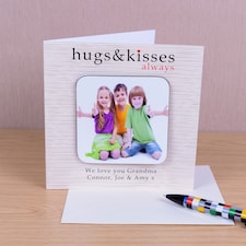 Personalised Hugs and Kisses Photo Upload Coaster Card for Grandma