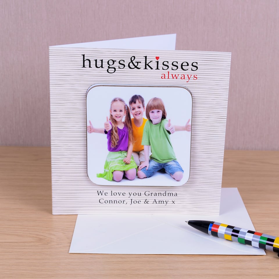 image 1 of Personalised Hugs and Kisses Photo Upload Coaster Card for Grandma