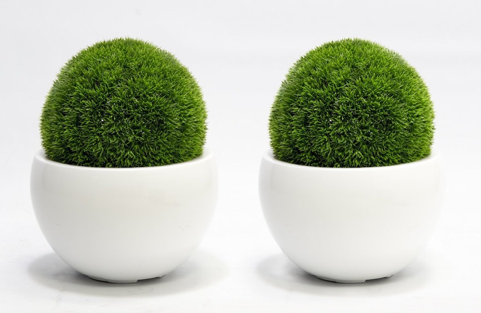image 1 of Artificial Grass Effect Hanging Topiary Ball With Chain 28cm x2 Pair