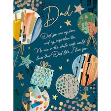 Words 'n' Wishes Dad Birthday Card, Balloons and Text with an Embossed Foil Finish, Eco-Friendly