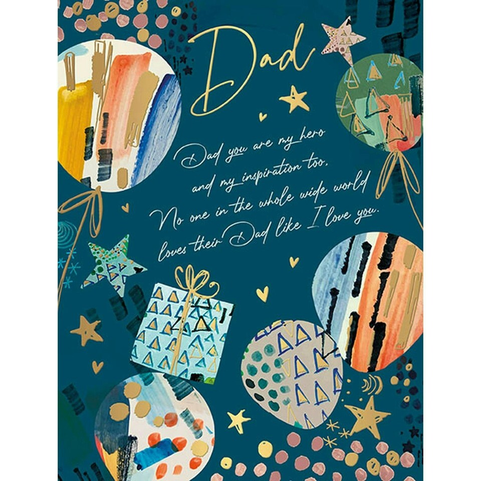 Words 'n' Wishes Dad Birthday Card, Balloons and Text with an Embossed Foil Finish, Eco-Friendly