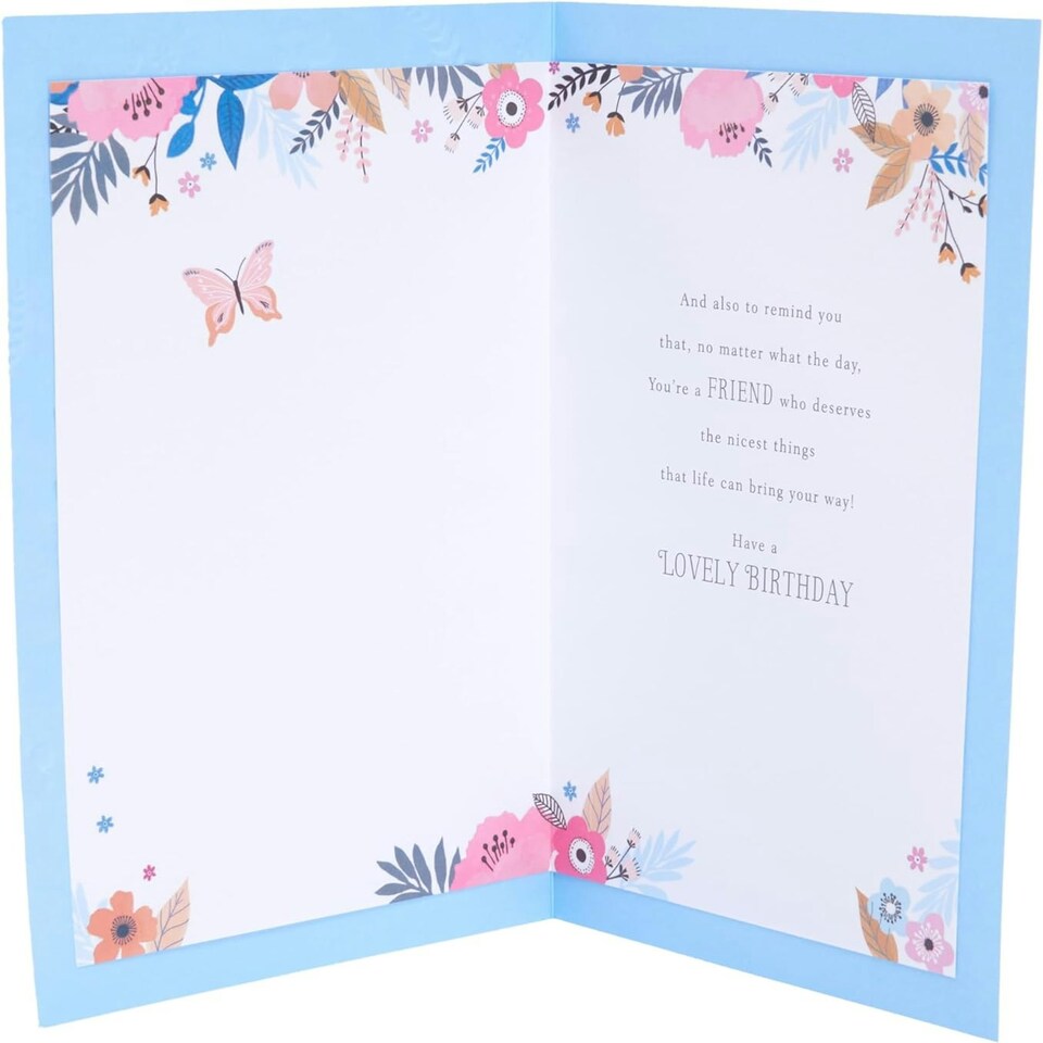 image 1 of Pink & Blue Floral Design Friend Birthday Card