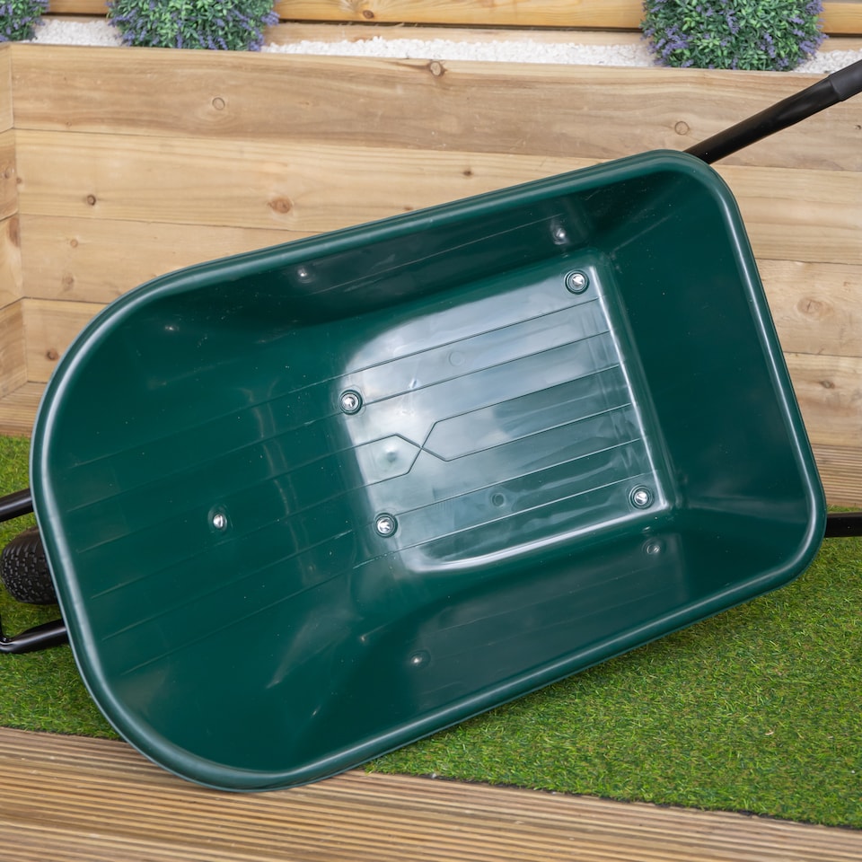 image 1 of 110 Litre 150kg Capacity Heavy Duty Outdoor Pneumatic Plastic Garden Wheelbarrow in Green