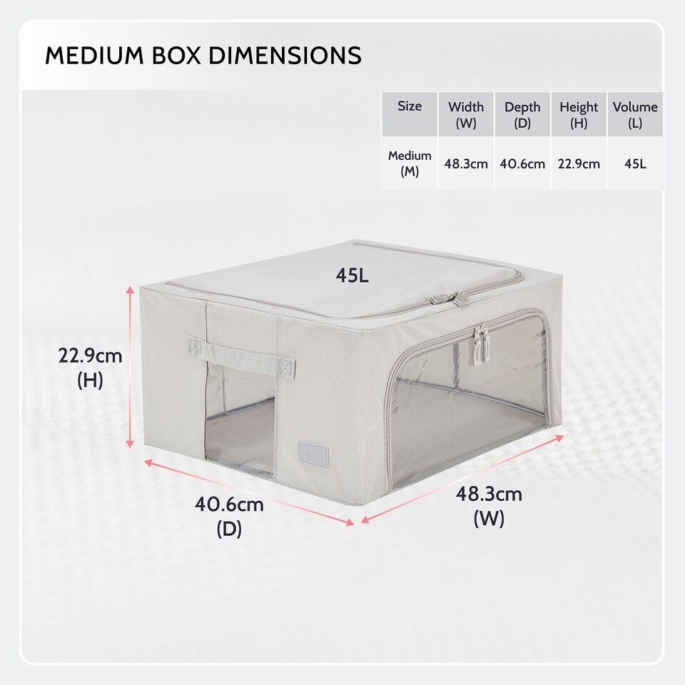 image 1 of Periea ‘Beau’ Folding Collapsible Stackable Fabric Home Storage Boxes with Steel Frames (Herringbone, Medium)