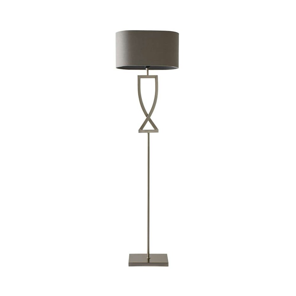 image 1 of ValueLights Katniss Large Silver Chrome Metal Floor Lamp with a Grey Fabric Oval Lampshade - Bulb Included Silver