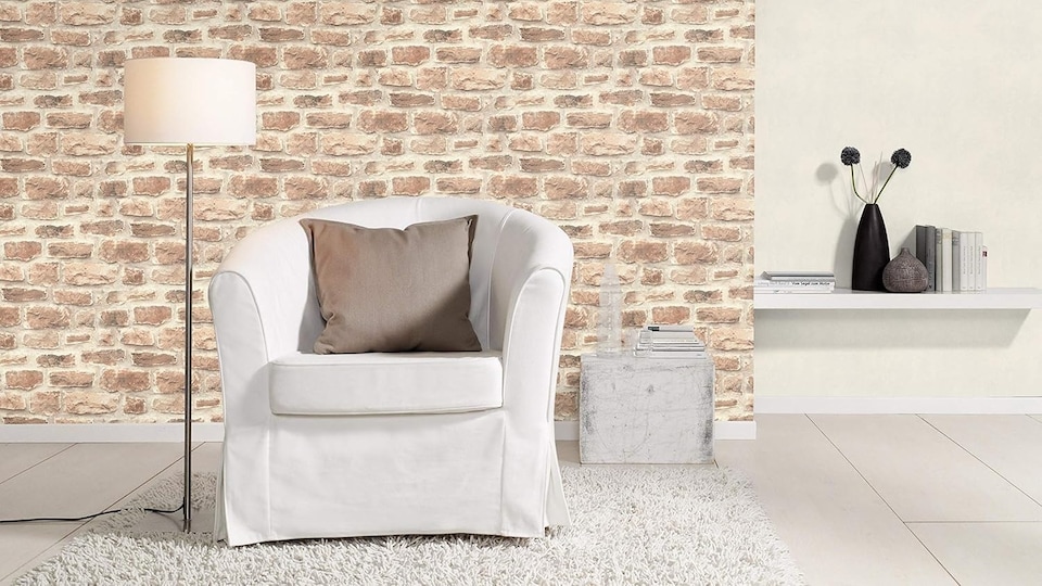 image 1 of Rustic Stone Brick Natural Wallpaper | Cream