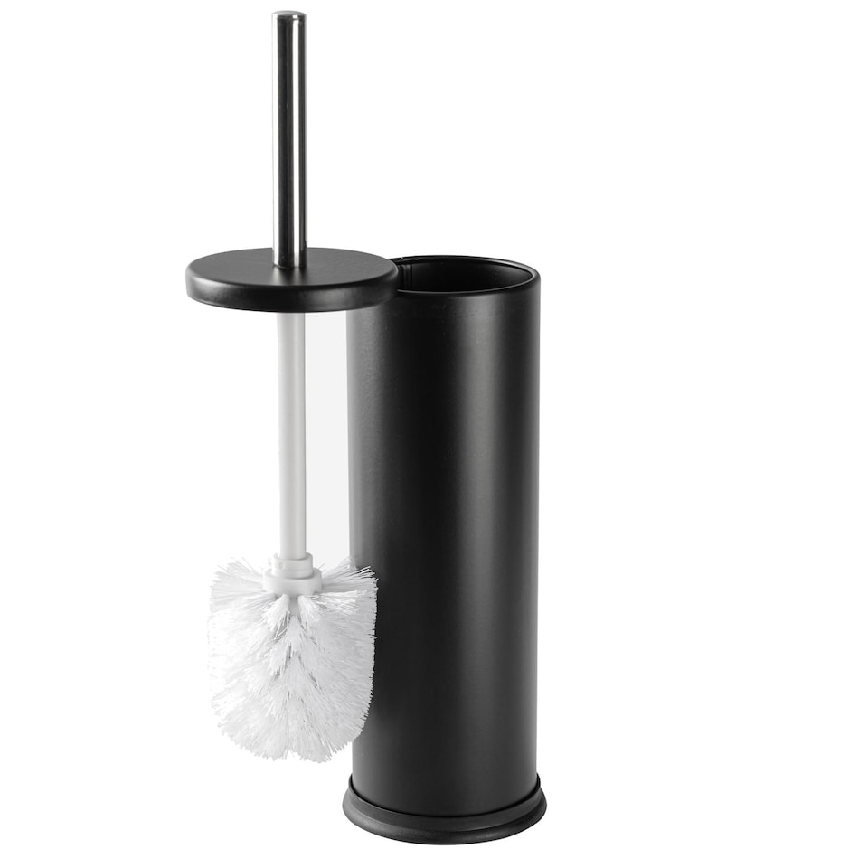 image 1 of Harbour Housewares Round Toilet Brush & Bin Set - Matt Black | Black | Matte Black