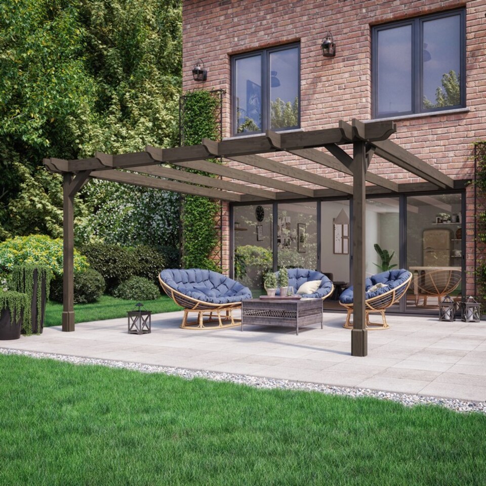 image 1 of Wall Mounted Double Premium Pergola - Wood - L360 x W480 x H270 cm - Rustic Brown