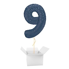Navy Blue Glitz Prismatic Number 9 Helium Foil Giant Balloon - Inflated Balloon in a Box