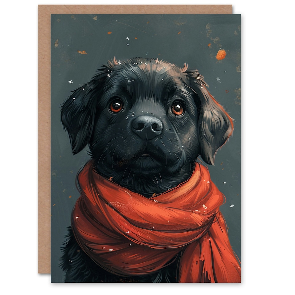 image 1 of Cute Black Labrador Pet Dog Puppy Red Scarf Child Birthday Card