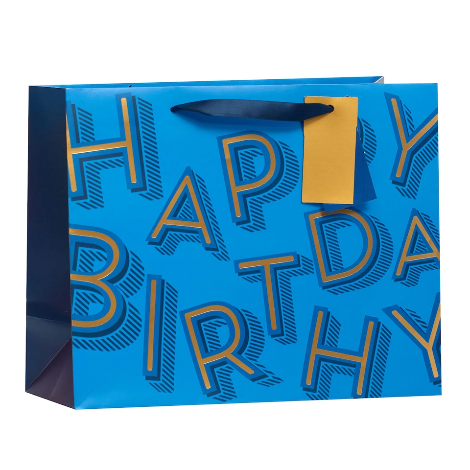 image 1 of Blue Happy Birthday Text Large Gift Bag - Pack of 3