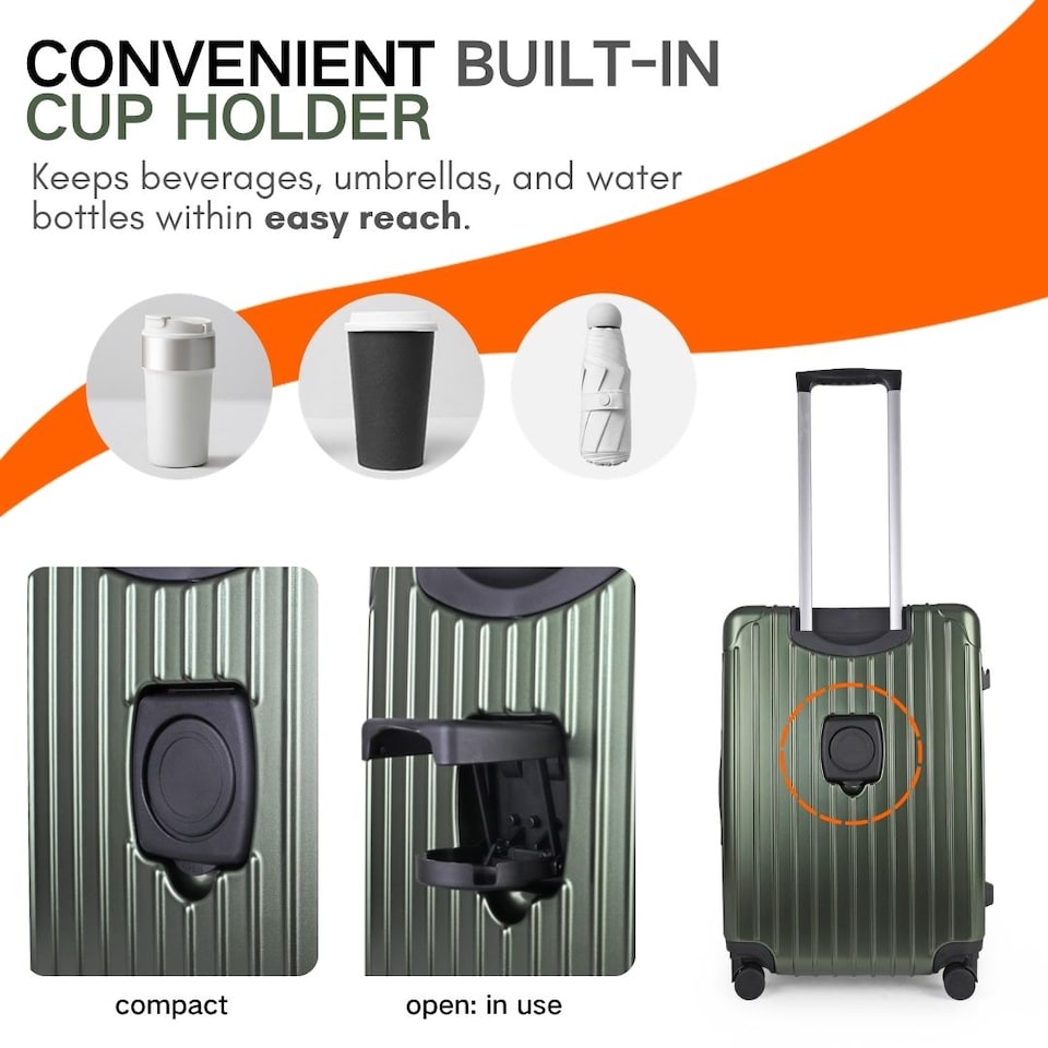 image 1 of Lightweight Hard Shell Check-In Suitcase with Cupholder | Medium Size Luggage