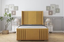 Sloomy Camden Mustard Plush Bed Frame With 50" Upholstered Wingback Headboard 4'6 Double