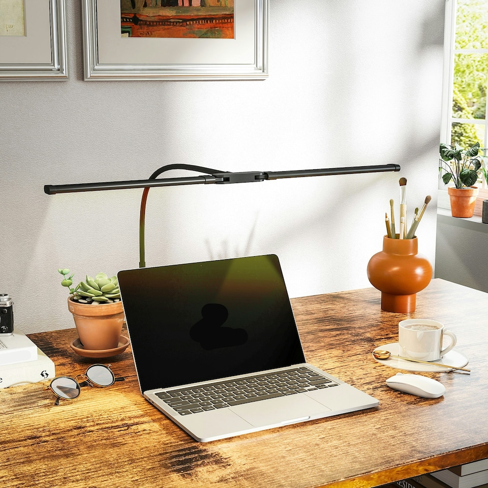 image 1 of HOMCOM Double Head Table Lamp with 3 Colour Modes & 10 Dimmable, Black | Black | 61W x 5.5D x 64H cm
