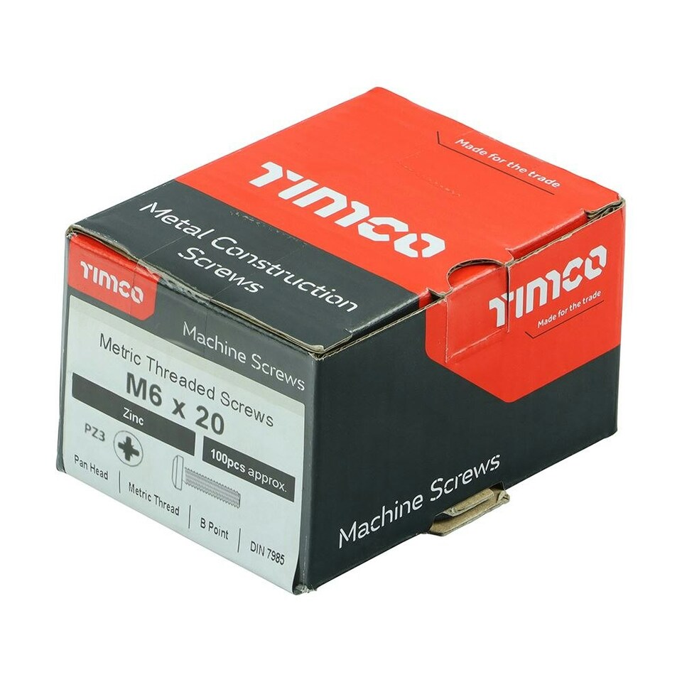 image 1 of Timco - Metric Threaded Machine Screws - PZ - Pan Head - Zinc (Size M6 x 20 - 100 Pieces)