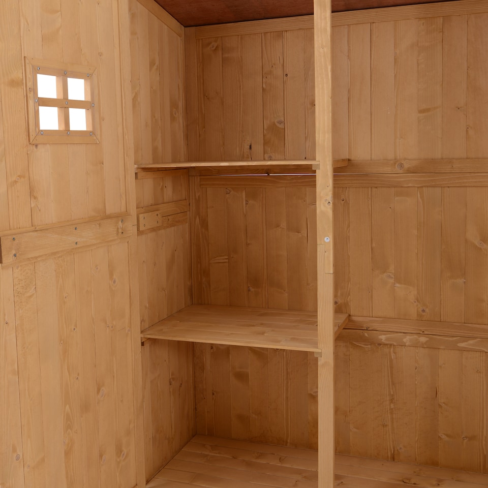 image 1 of Outsunny Wooden Garden Shed with Two Windows, Tool Storage Cabinet, Outdoor Double Door Organizer 127.5L x 50W x 164H cm, Natural