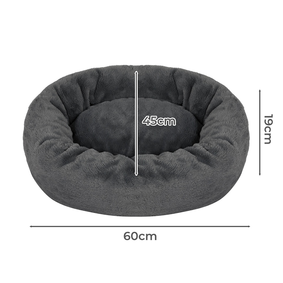 image 1 of Skylos Small Dog Bed Donut Cushion Soft Plush Calming Washable Pet Bed | Grey | 60 x 45cm | One Size