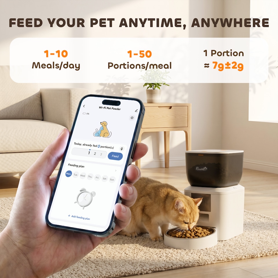 image 1 of PawHut Automatic 4L Cat Feeder with Camera, 2.4G WiFi, Smart APP Control