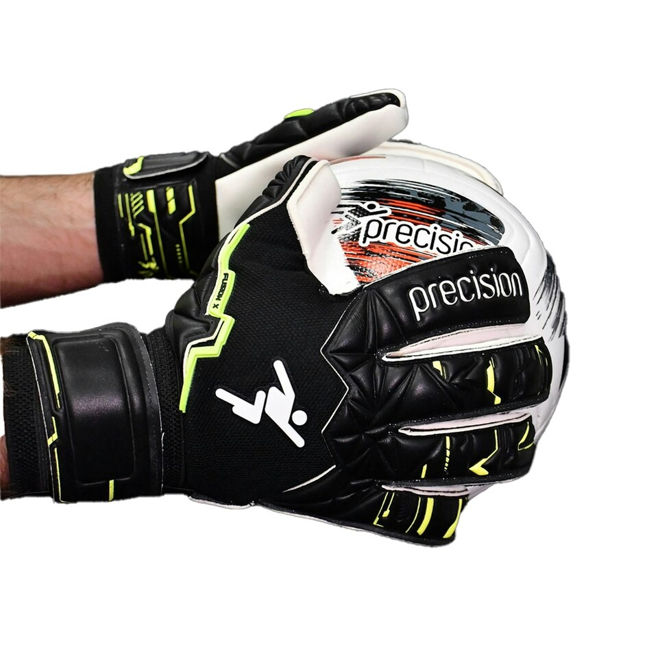 image 1 of Precision Childrens/Kids Fusion X Pro Giga Roll Finger Goalkeeper Gloves - Black/Fluorescent Yellow - 6