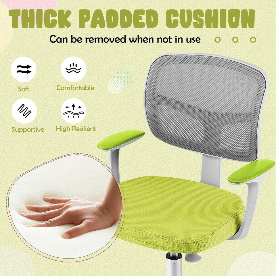 image 1 of COSTWAY Kids Computer Desk Chair Low-Back Task Study Chairs Yellow Yellow
