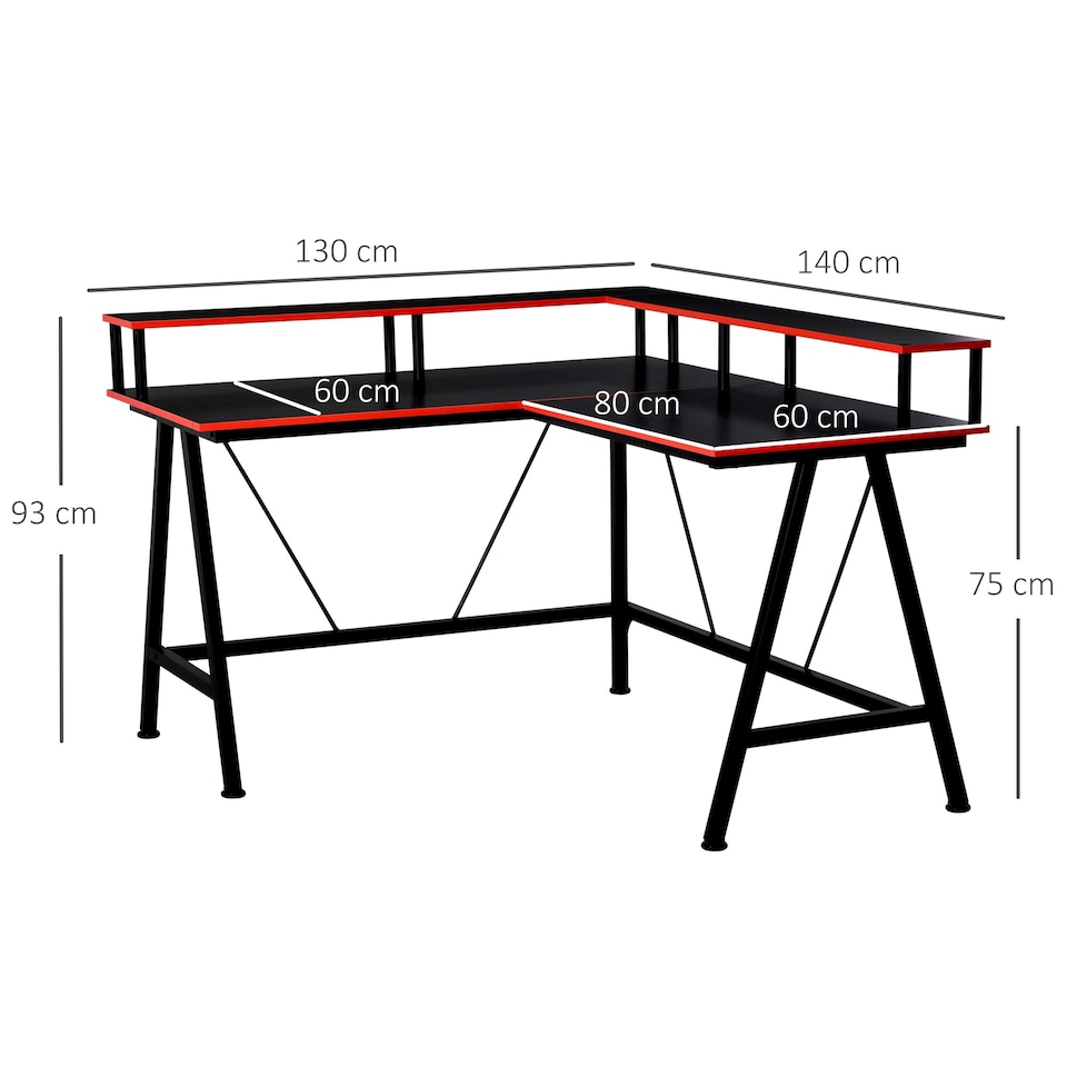 image 1 of HOMCOM L-Shape Gaming Corner Desk Computer Table with Monitor Shelf