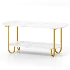 COSTWAY Faux Marble Top Coffee Table 2-tier Tea Table White