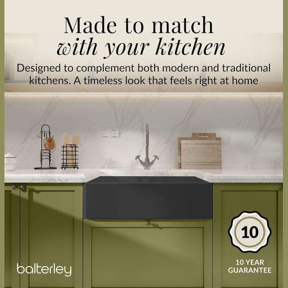 image 1 of Fireclay 2 Bowl Butler Kitchen Sink Full Weir Dark Grey 795x500mm | Grey | Soft Black | 500 x 795 x 220mm | 1