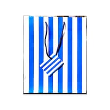 Unique Party Stripe Gift Bag - Blue/White - One Size Blue
