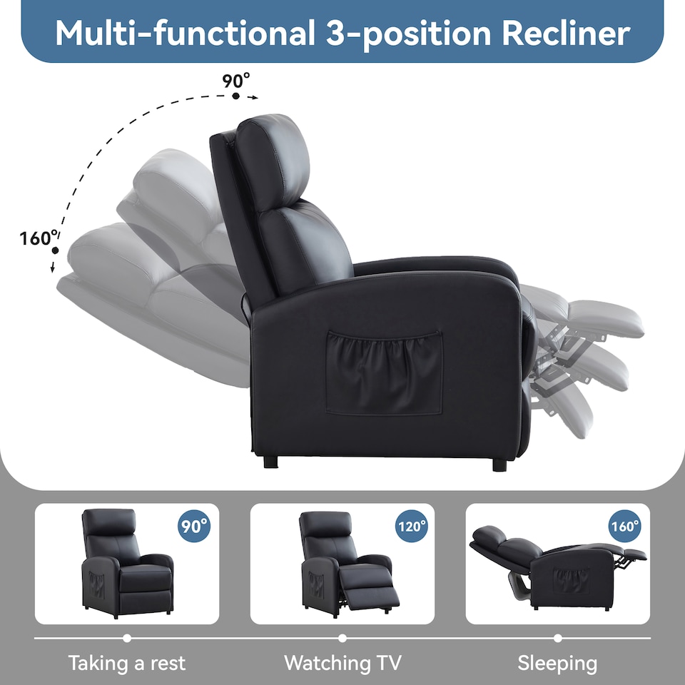 image 1 of MCC Direct Push Back Chair Faux Leather Reclining Pushback Armchair Sofa