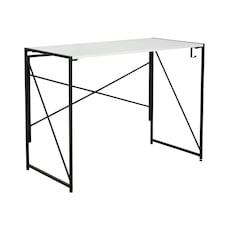 Folding Compact Desk Storage Hook Wood Metal Office Computer Table Workstation White