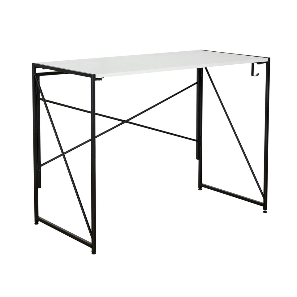 image 1 of Folding Compact Desk Storage Hook Wood Metal Office Computer Table Workstation White