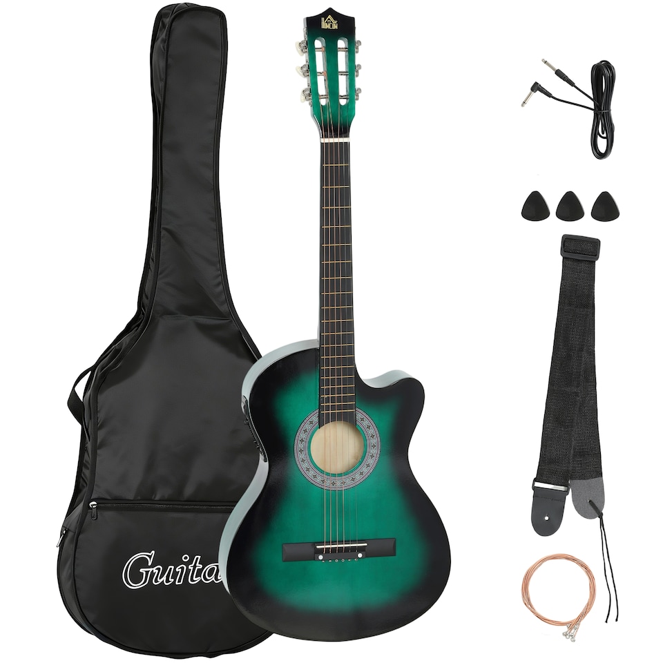 image 1 of HOMCOM Beginner Acoustic Electric Cutaway Guitar Adult Junior Guitar, Green | Green | Dark Green | 38 inch