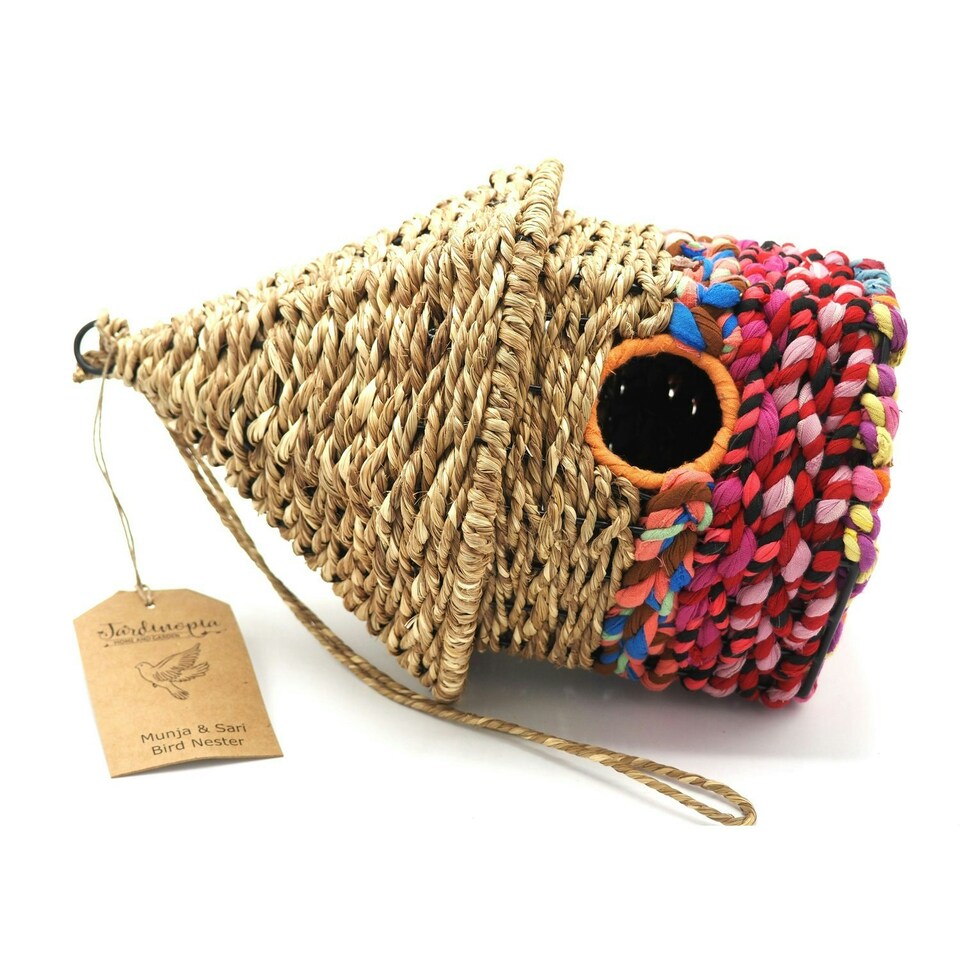 image 1 of Munja & Sari Cyclindrical Roof Shaped Jute Bird Box Nester Multi